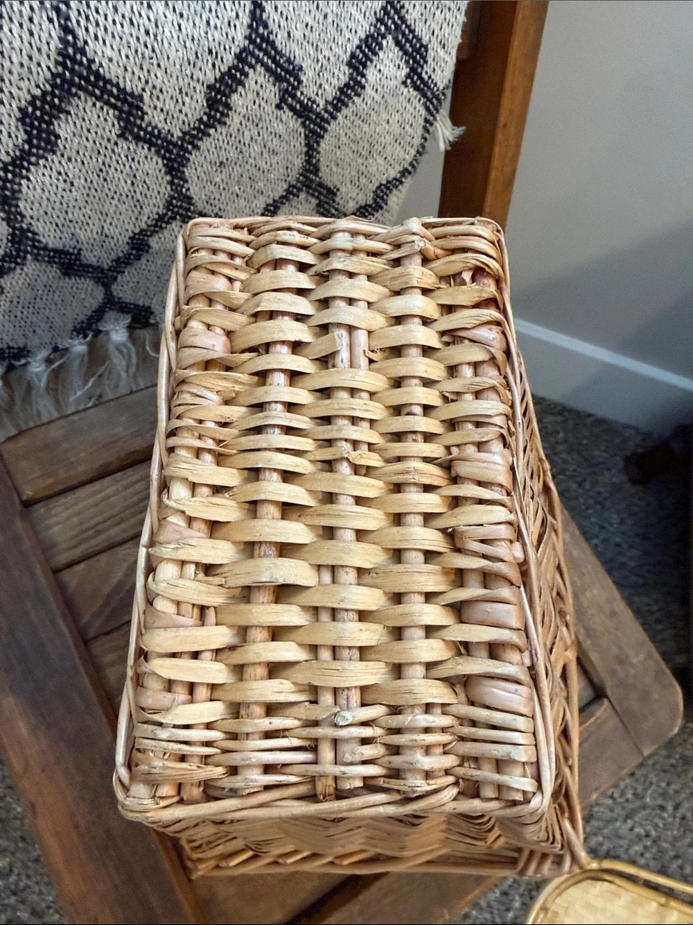 Woven Wicker Basket With Handle Natural Storage Basket Farmhouse Decor Cottage